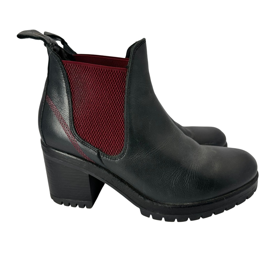 Bueno Footwear Florida Boot Womens Black Leather Red accent Chunky Heel Boots 40